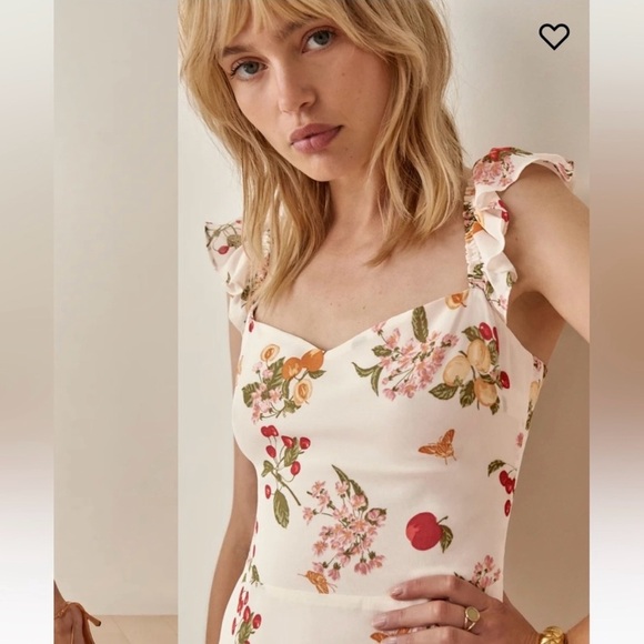 New Reformation Bondi Midi Georgette Side Slit Dress Floral Fruity Size 2 - Picture 14 of 16